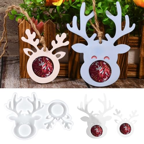 DIY Silikonform Weihnachten – 2-teilig Elch Anhänger Gießform, Kleine & Große Rentier Harzform für Epoxidharz, Gips, Seife & Weihnachtsdekoration