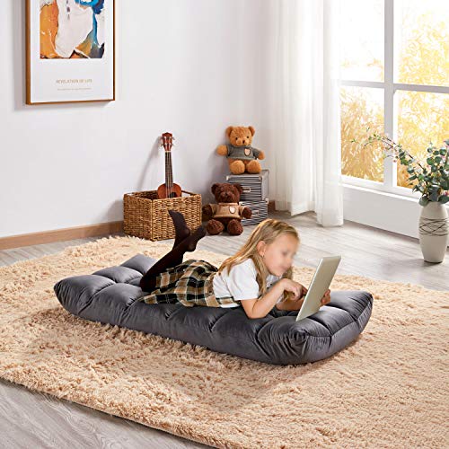 Yaheetech Bodenstuhl Faltbar, Lazy Sofa, Relaxsessel klappbar, Meditationsstuhl, Bodensessel mit Verstellbarer Lehne, Lesesessel für Zuhause oder Büro Grau