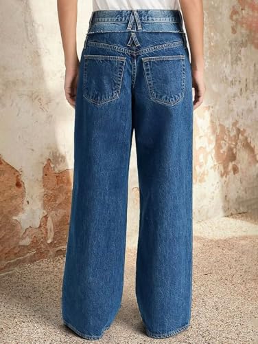 Flamingals Women's Wide Leg Baggy Jeans Mid Waisted Boyfriend Stretchy Pleated Detail Denim Jeans3