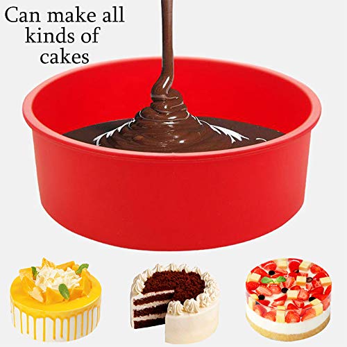 5Pcs Silicone Cake Pans, FULANDL 4\" 6\" 8\" Round Silicone Cake Baking Molds Pan Pastry Baking Mold, for Birthday Party Wedding Anniversary (Pink/Blue/Red)
