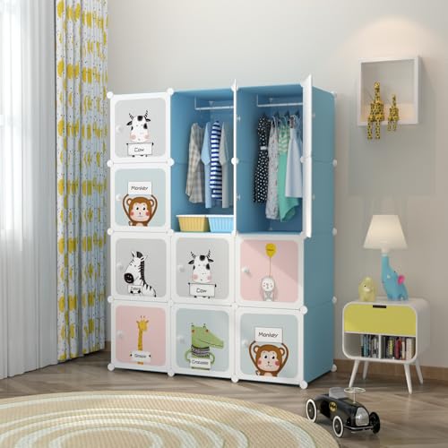 Image of Mevigo Foldable Plastic Wardrobe for Clothes - 12- Door Baby Cupboard for Clothes Storage, Wardrobe for Kids, Plastic Almirah, Collapsible Wardrobe for Kids Livingroom & Home (Blue-KTE2, 12- Door)