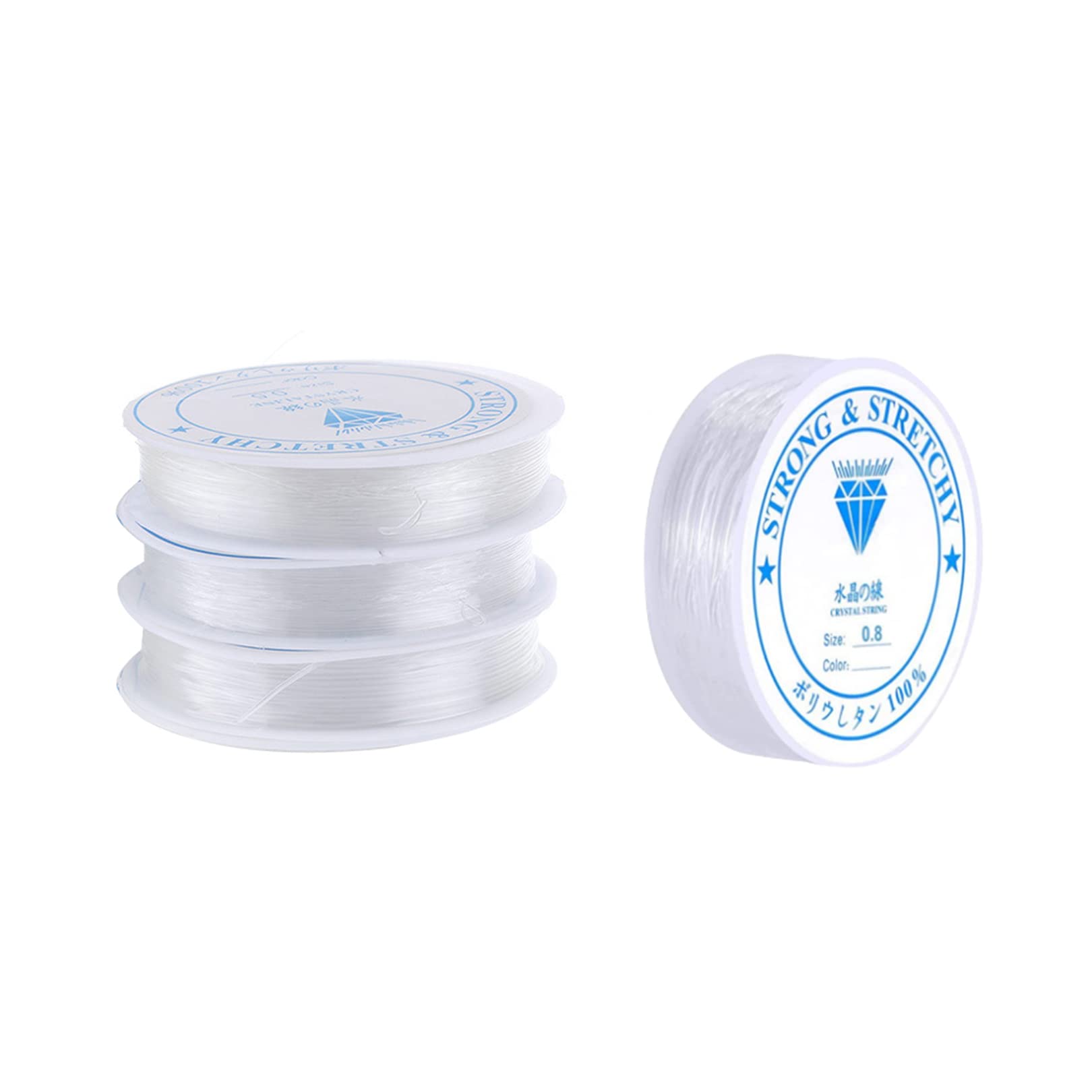 4 Rolls Elastic BeadedString,Clear Nylon Thread Bracelet Invisible String Transparent Plastic Sewing Thread,0.8mm Crystal String Stretch Line,for DIY Jewelry Making,Necklace Bracelet Beading Thread