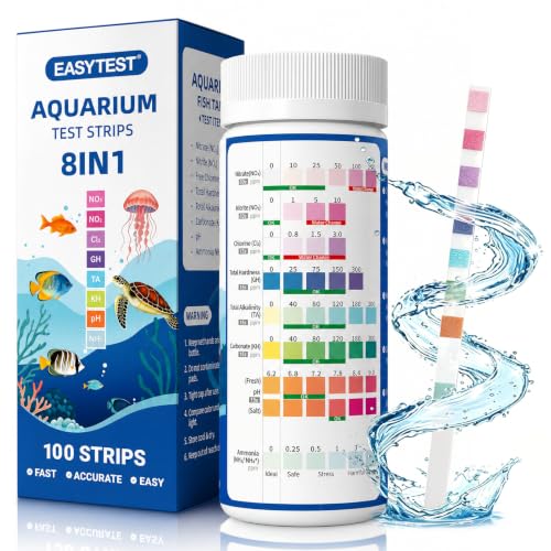 Image of EASYTEST 8-Way Aquarium Test Strips with Ammonia, 100PCS Fish Tank Test Kit