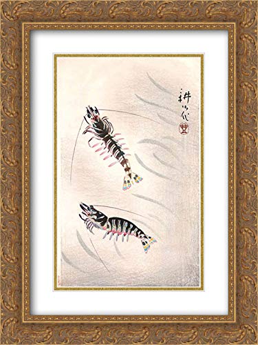 Two Prawns 18x24 Gold Ornate Frame and Double Matted Museum Art Print by Yamamura Toyonari