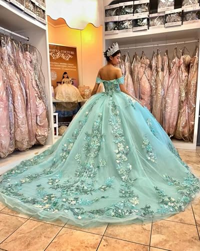 Women's Quinceanera Dresses Off The Shoulder Floral Flower Appliqued Princess Sweet 16 Gowns for Women3