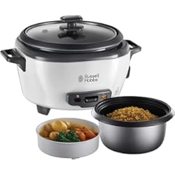 Russell Hobbs Olla arrocera pequeña [mediana] 0.8 l (incl. vaporera, función de recalentamiento, olla antiadherente, cuchara para arroz y taza medidora) cocción lenta para verduras y pescado