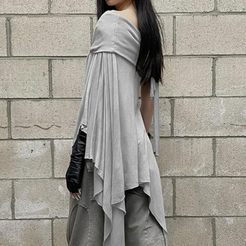 Women's Y2K Asymmetric Hem Ruched Mid Skirt Low Waisted Ruffles Mid Long Skirt Loose Flowy Elastic Waist Skirt4