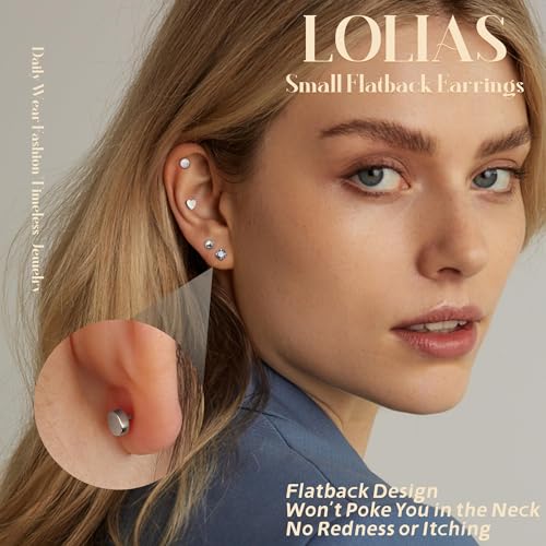 LOLIAS Hypoallergenic Surgical Steel Earrings for Sensitive Ears - Flat Back Stud Earrings 20G Cartilage Earrings Opal CZ Pearl Small Sleep Nap Earring2