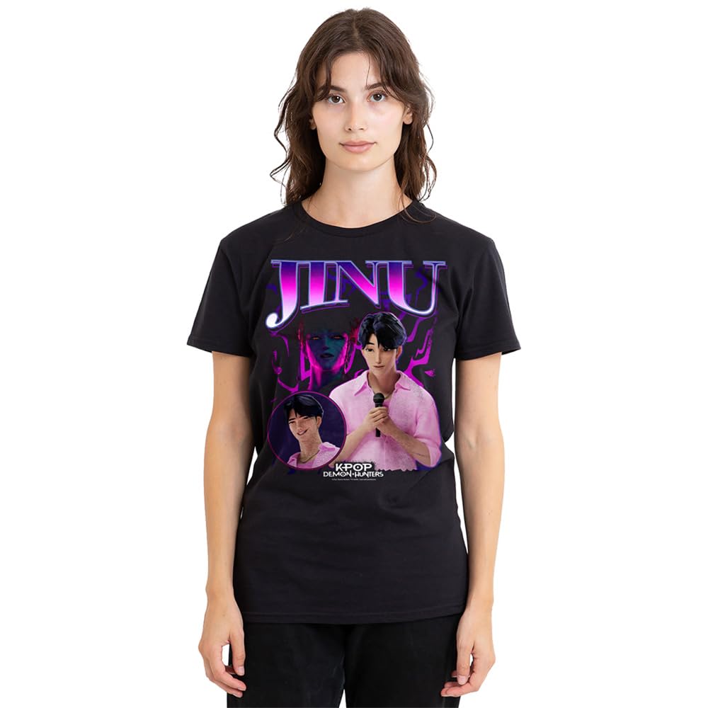 Kpop Demon Hunters Women's Black K-Pop Jinu Bootleg Shirt, Large, L Uk