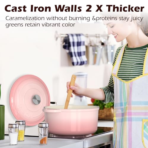 Image of Umite Chef 5QT Enameled Cast Iron Dutch Oven Pot with Lid, Heavy-Duty Cookware for Bread Baking, Braising, Stews, Roasting, Wedding Registry Ideas & Gifts (Pink)