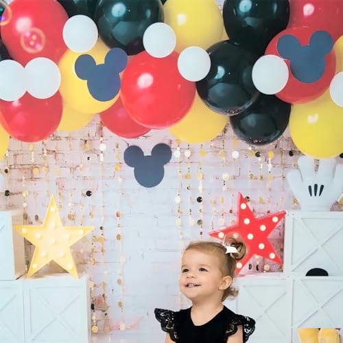 Image of 60pcs 12Inch Mouse Color Balloons Red Black Yellow Latex Balloons with Confetti Balloon for Baby Shower Birthday Party Decorations Supplies with Ribbon