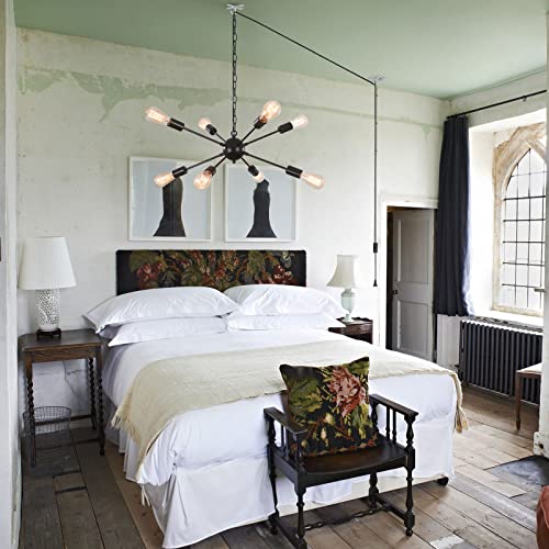 Image of 8 Lights Plug in Chandelier, Hanging Lights Black Plug in Pendant Light