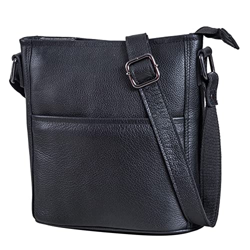 LEABAGS Sac à Main en Cuir pour Femmes | Sac Bandoulière en Cuir Véritable | Qualité Supérieure | Taille M (24 x 23 x 6 cm) | Nappa Noir
