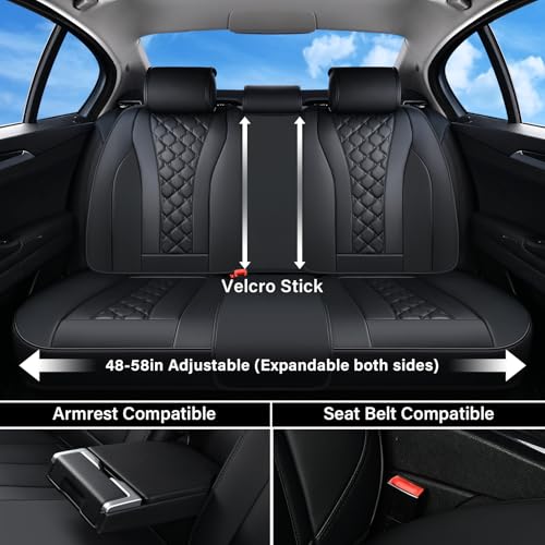 Image of Coverado Leather Seat Covers, Car Seat Covers Full Set, Perforated Diamond Leather Car Seat Cover, Waterproof Car Seat Protector Seat Cushion, Universal 5 Seats Black Seat Cover Fit for Most Cars