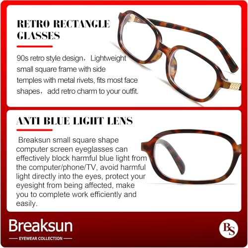 Breaksun Retro Rectangle Glasses for Women Men Small Square Blue Light Blocking - Image 6