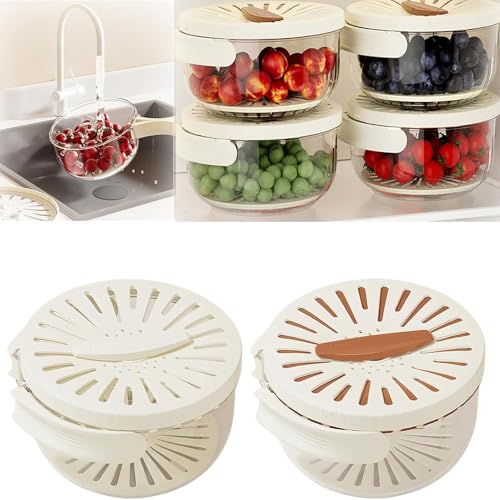 2 in 1 Drainer, Multifunctional Fruit and Vegetable Washing Bowl, 2025 New Fruit Washing Bowl with Strainer, Fruit Drainer Container with Handle (2pcs-mix)