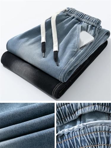 Men's Jeans Drawstring Wide Leg Straight Washed Cotton Denim Pants Casual Baggy Trousers4