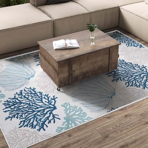 Coastal Area Rug Beach Rugs Non-Slip Nautical Coral Machine Washable Rugs Modern Floor Carpet for Bathroom Laundry Bedroom Living Room, 3x5 - Image 4