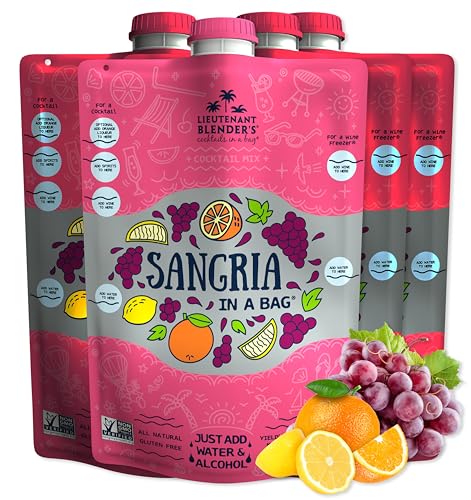 Lt. Blender's Sangria in a Bag – Wine Slushie Mixes - Each Bag Makes 1/2 Gallon of Frozen Red Sangria Mix – Non-GMO Wine Freezer Mix - Make with Wine, Liquor or as a Mocktail - (Pack of 4)