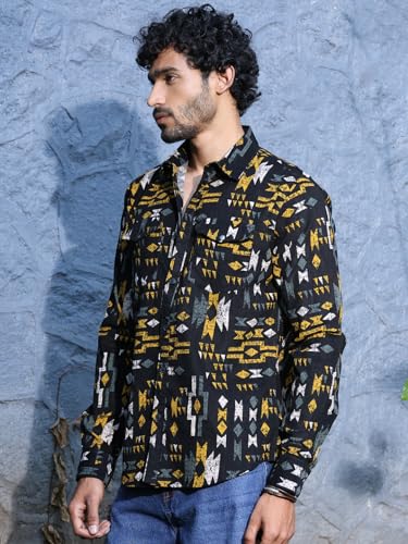 Image of Thomas Scott Men Slim Fit Pure Cotton Corduroy Floral Printed Semi-Formal Shirt