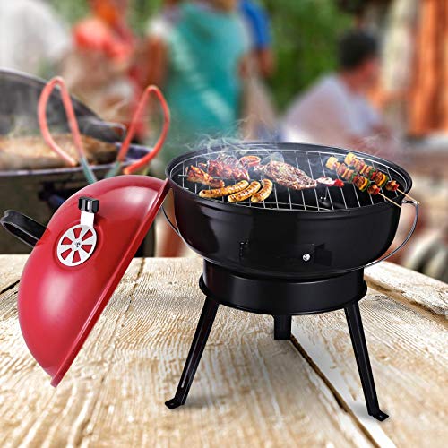 Outsunny Parrilla Para Barbacoa De Carbón Portátil Con Mango Ahumador Pequeño De Hierro Esmaltado Con 3 Patas Antideslizantes Ф36.5X54Cm