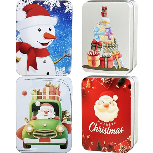 BTIYMU 4 Pièces Boite Metal Noel Petite, Boîte à Biscuits de Noël avec Couvercle Boite Biscuit Métal, Boîte en Fer Metallique Biscuit Rectangulaire Plate...