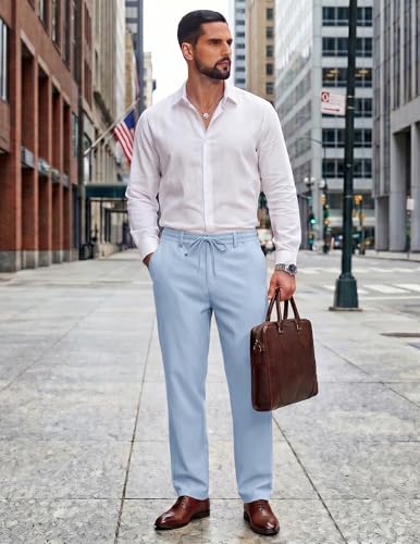 Image of COOFANDY Mens Cotton Linen Pants Casual Drawstring Summer Beach Pants Lightweight Linen Dress Trousers