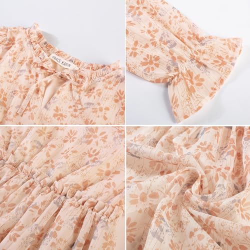 Image of GRACE KARIN Girls Fall Long Sleeve Dress Formal Party Holiday Smocked Waist Midi Dresses 5-12Years