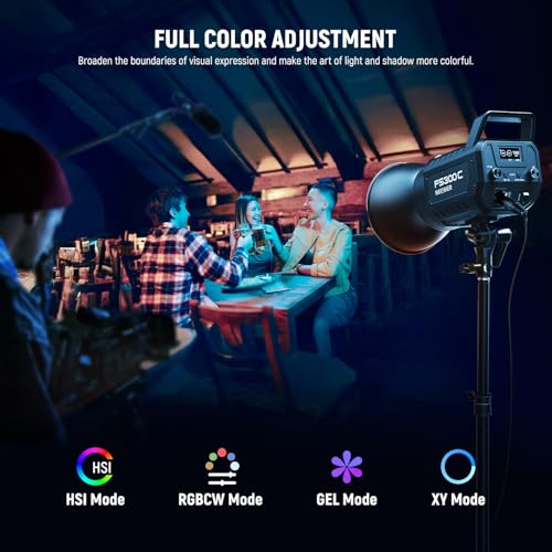 NEEWER 300W RGB LED Video Light APP/2.4G Control 17 Effects, 2500-7500K 29000lux/1m COB Continuous Output Lighting, CRI95+/TLCI97+ 4 Dimming Curves Bowens Mount Spotlight for Studio Shoots, FS300C