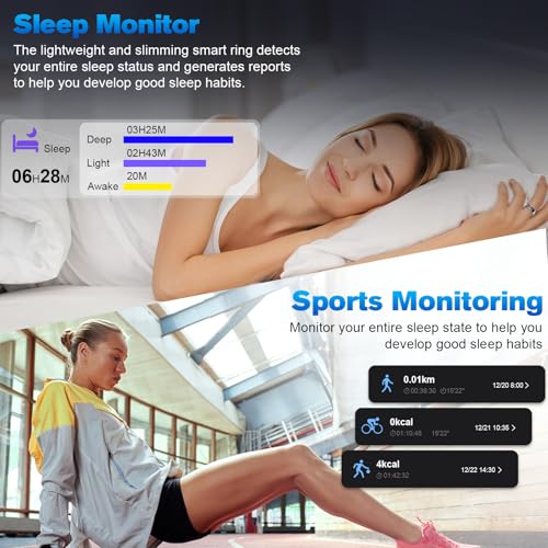 Image of Smart Ring Health Tracker for Men /Women,Fitness Ring Sleep Tracker,Fast Charging for Long-Lasting Use,for Pedometer Exercise,Monitor Sleep, Heart Rate, Stress,Waterproof(Silver2,12)