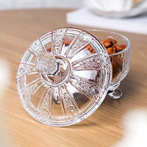 Miniatura 3 de Sizikato Plato de caramelo de cristal de alivio con tapa, decoración de boda caramelo buffet tarro de comida