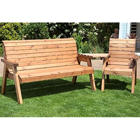 Charles Taylor Trading Hand Made 4 Seater Chunky Rustic Wooden Garden Furniture Companion Set with tray Cover