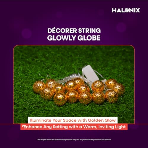 Image of Halonix Plastic Decorer Glowly Globe 15 Bright Led String Light | Diwali Light | Christmas Light | Wedding Light | Festive Lights for Home Decoration (Warm White, 4 Meters)