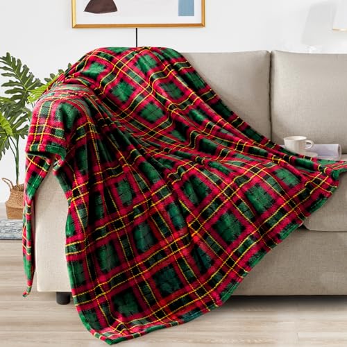 Touchat Fleece Throw Blankets, Buffalo Plaid Throw Blanket for Couch Sofa Bed, Soft Warm Fuzzy Cozy Plush Checkered Blanket, Lightweight Farmhouse Decor (Red and Green Plaid, 50“ x60”)