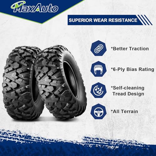 Image of MaxAuto AT25x10-12 ATV UTV Tires, 25x10x12 All Terrain Sport ATV Tires for All Trail Tire, 25 10 12 Mud Sand Off-Road Tire, 6PR Tubeless, 2 Pack