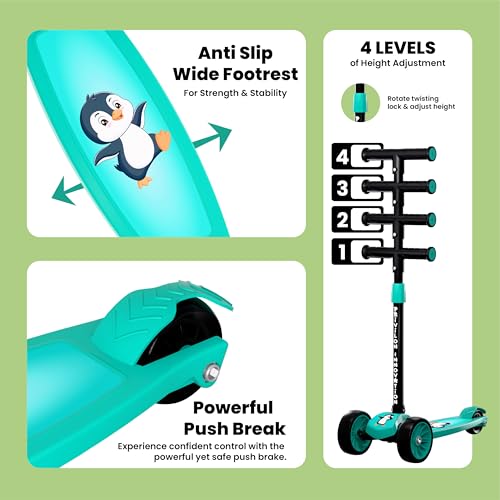 Image of Foldable Kick Scooter for Kids 3+ Years | Adjustable Height & Strong Frame | Durable PVC Wheels | Kick Skating Toy Cycle for Boys & Girls | Outdoor Fun Ride, 50Kg Capacity (Mint)