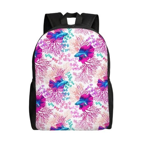 16in Lightweight Travel Backpack Betta Fish Coral Reef Casual Daypack for Outdoor Enthusiasts, Business Men & Women, Travel Ready Design