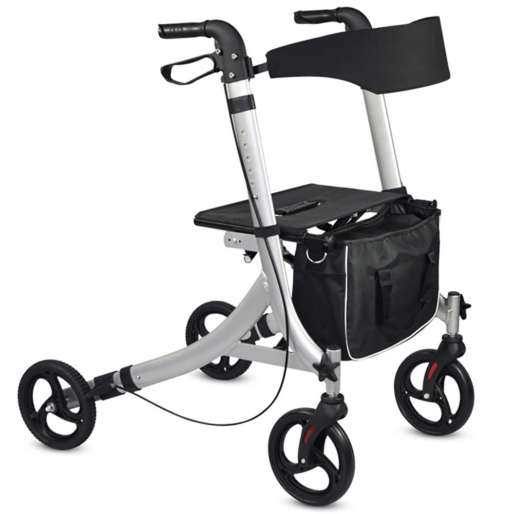 alluminio Rollator,Deambulatore Rollator Pieghevole,deambulatore da esterno,Girello anziani,Altezza regolabile,per terreni e attività all'aperto silver