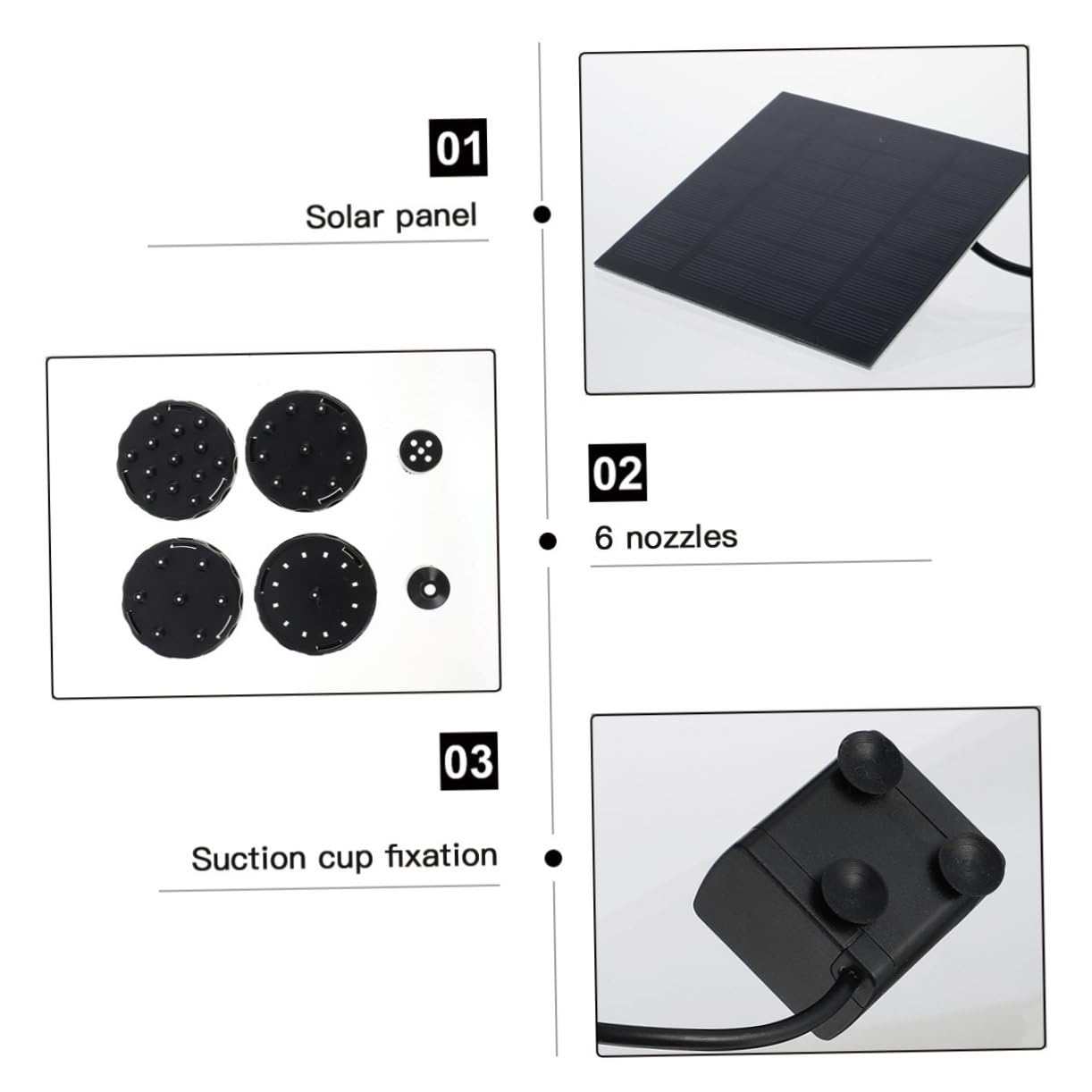 Pompa Solare per Fontana Galleggiante da Giardino 200l/h Nero | Plastica, Altezza Massima 70cm, 6 Ugelli per Diversi Getti, per Vasca e Laghetto
