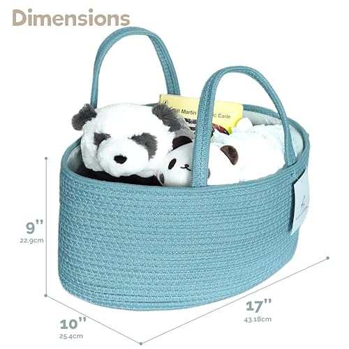 Image of luxury little Diaper Caddy Organizer, Large Cotton Rope Nursery Baby Basket, Changing Table Organizer for Baby Diaper Storage, Portable Car Organizer Removable Divider (Lake Blue, Extra Large)