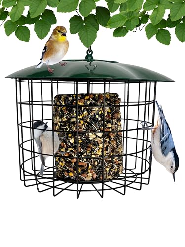 Backyard Essentials Squirrel Defeater Seed or Suet Log Cage Feeder Holds 1 Large Suet or Seed Log - Squirrel Proof Metal Bird Feeder - Designed for Woodpeckers and Clingers