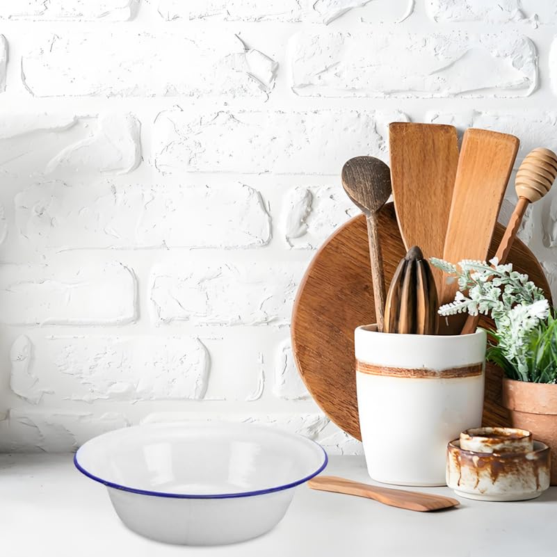 Tazón esmaltado retro blanco 6.29 in para cocina miniatura 6