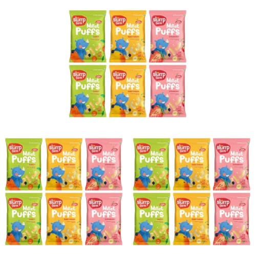 Image of Slurrp Farm Teething Fruit and Vegetable Puffs | Baked Puff in Yummy Flavours- Carrot, Strawberry & Banana, Mango | Pack of 18