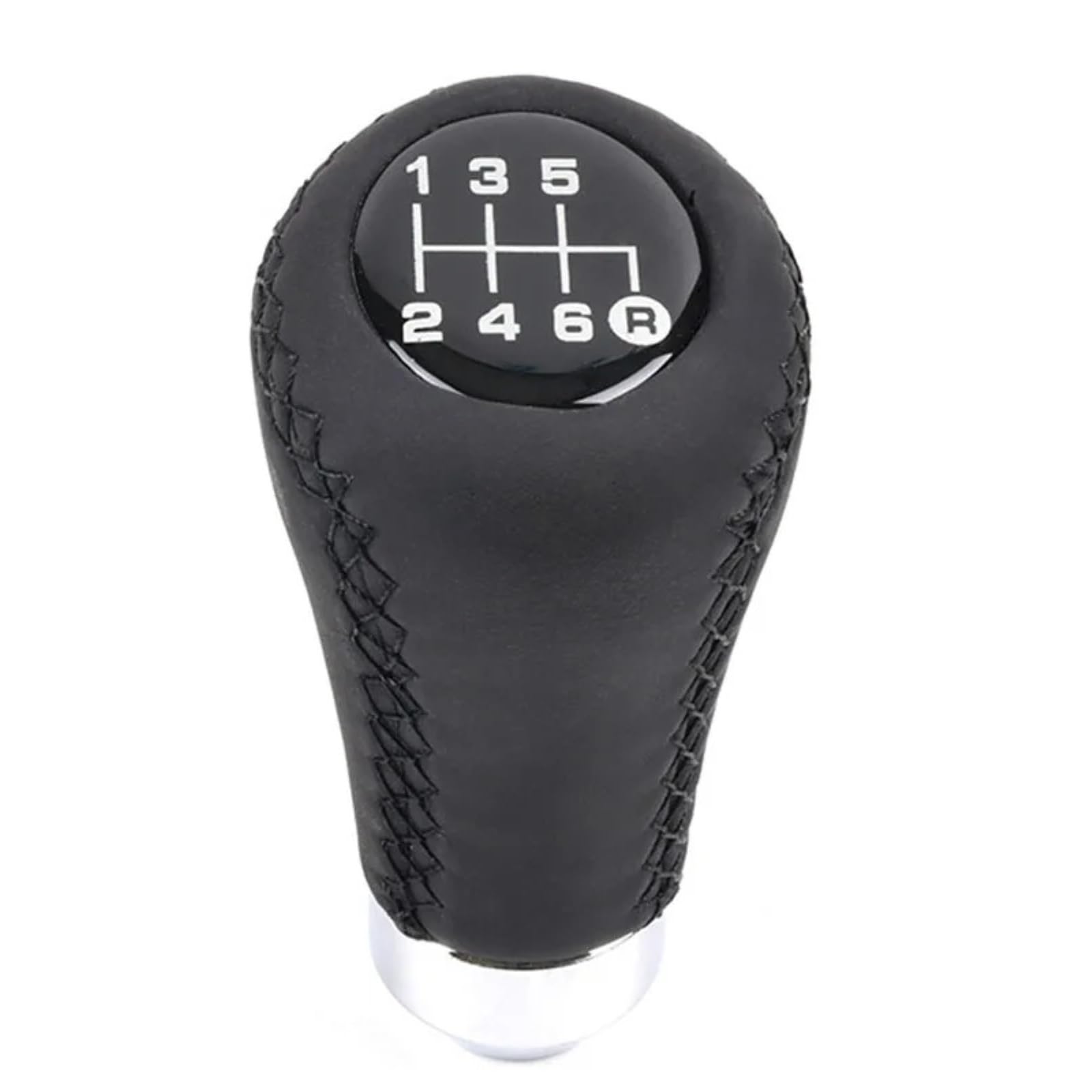 DWTNMEX Gear Shift Knob Universal Car Manual Gear Shift Knob Shifter Black Leather Stitch 5/6 Speed Transmission(Black line 6 Speed)