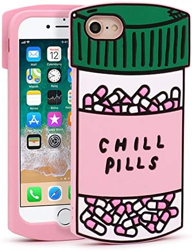 YONOCOSTA Cute iPhone SE 2022 Case, Chill Pills iPhone SE 2020 Case, iPhone 7 Case, iPhone 8 Case, iPhone 6 Case, iPhone 6s Case, Capsule Bottle Funny 3D Cartoon Soft Silicone Case Shockproof Cover