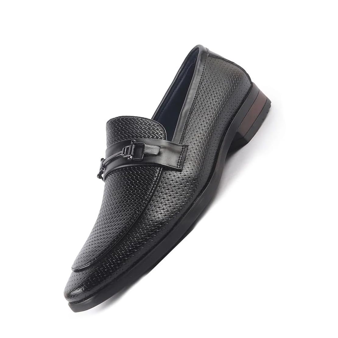 Men Horsebit Buckle Textured Classic Party Formal Slip On Shoes | Memory Cushioned Insole Loafers for Office, Meeting, Wedding | All Day Comfort-image-11