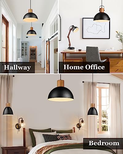Elyona Industrial Pendant Light, Rubber Wood Dome Hanging Lamp With 12 Inch Hammered Metal Shade, Modern Pendant Light Fixtures For Kitchen Island thumb #5