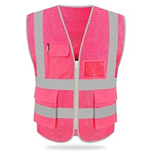 HYCOPROT High Visibility Mesh Safety Reflective Vest with Pockets and Zipper, Meets ANSI/ISEA Standards