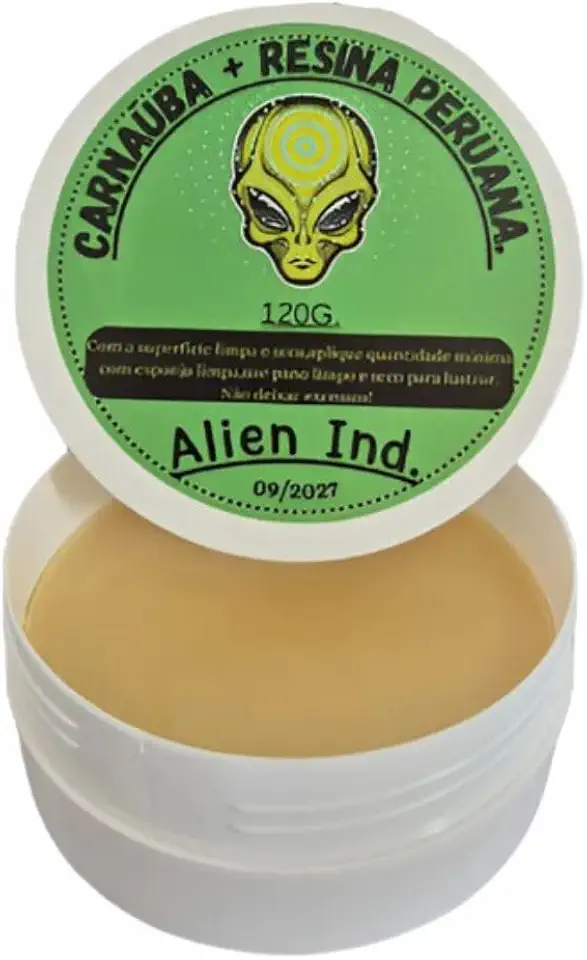 Cera Automotiva Carnaúba + Resina Peruana Alien Cera 120g | Brilho Espelhado, Remove Pequenos Riscos, Proteção e Revitalização da Pintura e Queimados