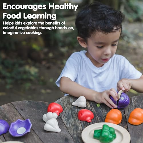 Image of PlanToys 5 Wooden, Colorful Vegetable (Veggie) Food Playset (3431) | Sustainably Made from Rubberwood and Non-Toxic Paints and Dyes.